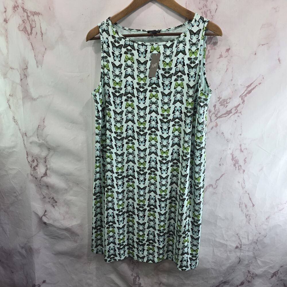 J Jill Dress Womens Medium Petite Tank Stretchy Blue Wearever Butterfly NEW